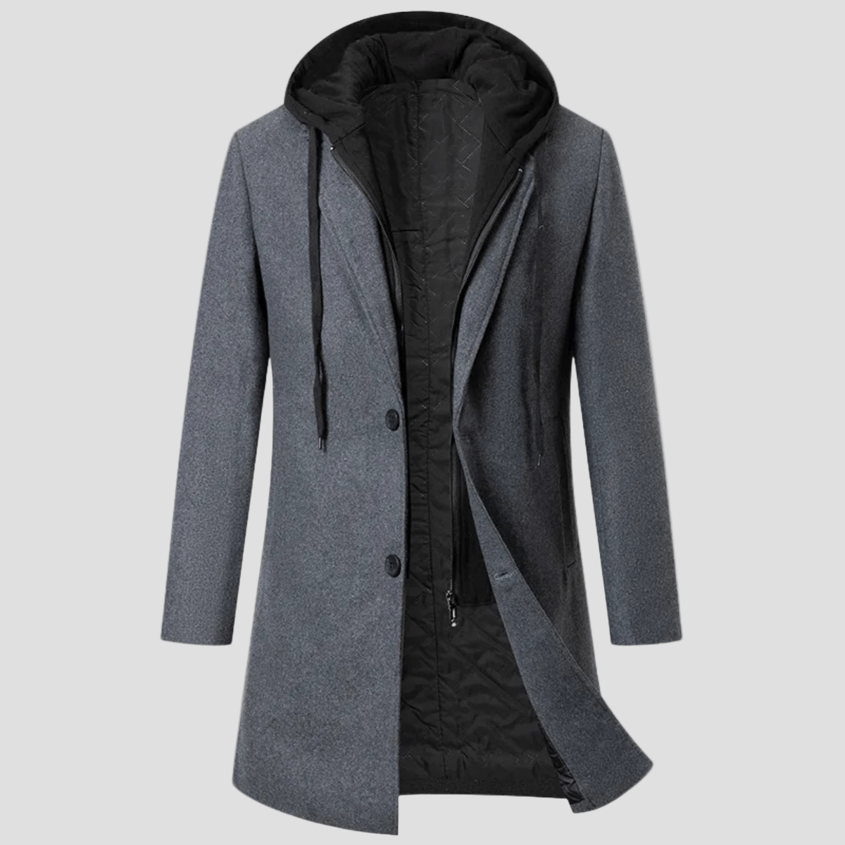 Archer | Hooded Wool Overcoat with Quilted Lining - Rob Stevenson