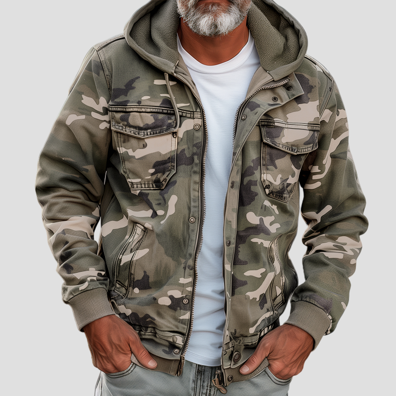 Grayson | Camouflage Hooded Multi-Pocket Zip Cargo Jacket
