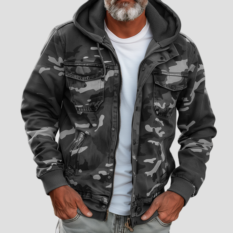 Grayson | Camouflage Hooded Multi-Pocket Zip Cargo Jacket