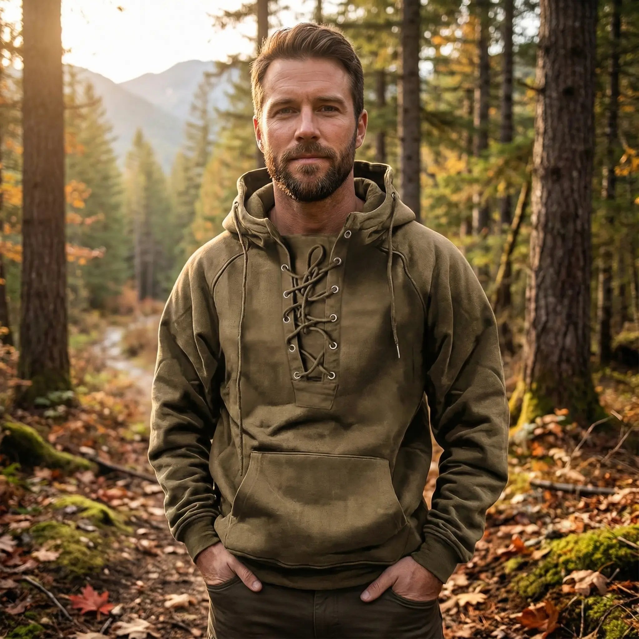 Tanner | Outdoor Solid Color Lace - Up Kangaroo Pocket Hoodie - Rob Stevenson