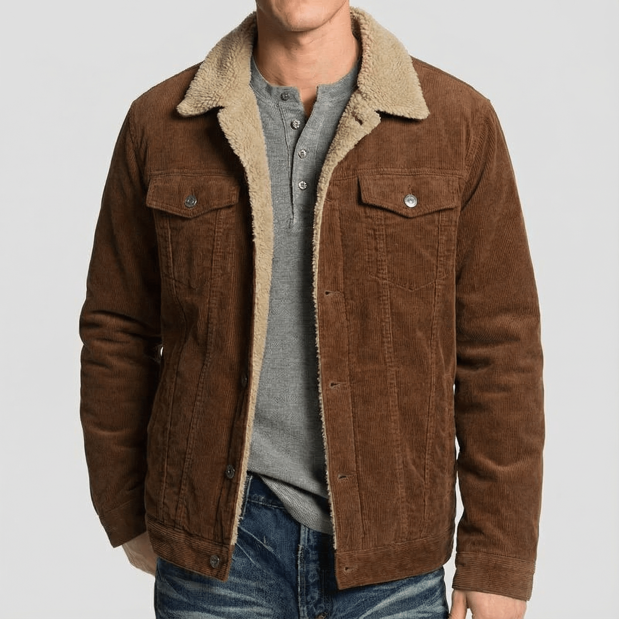 Theo | Vintage Suede Fleece Collar Patchwork Multi - Pocket Zipper Coat - Rob Stevenson