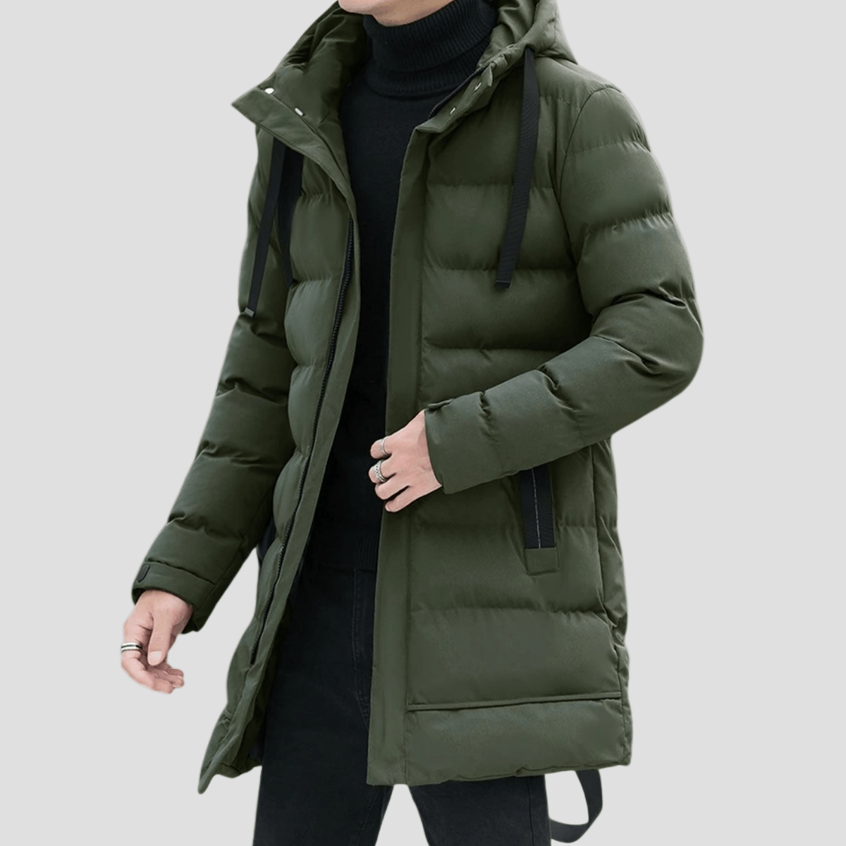 Bexley | Stylish Longline Black Puffer Coat for Men - Rob Stevenson