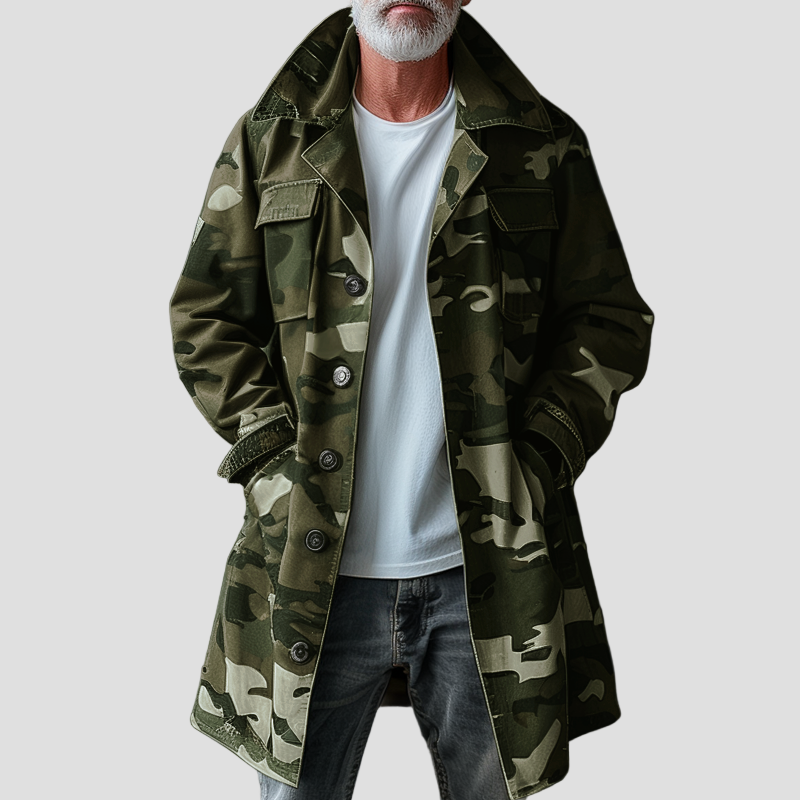 Noah | Camouflage Lapel Breast Pocket Cargo Trench Coat