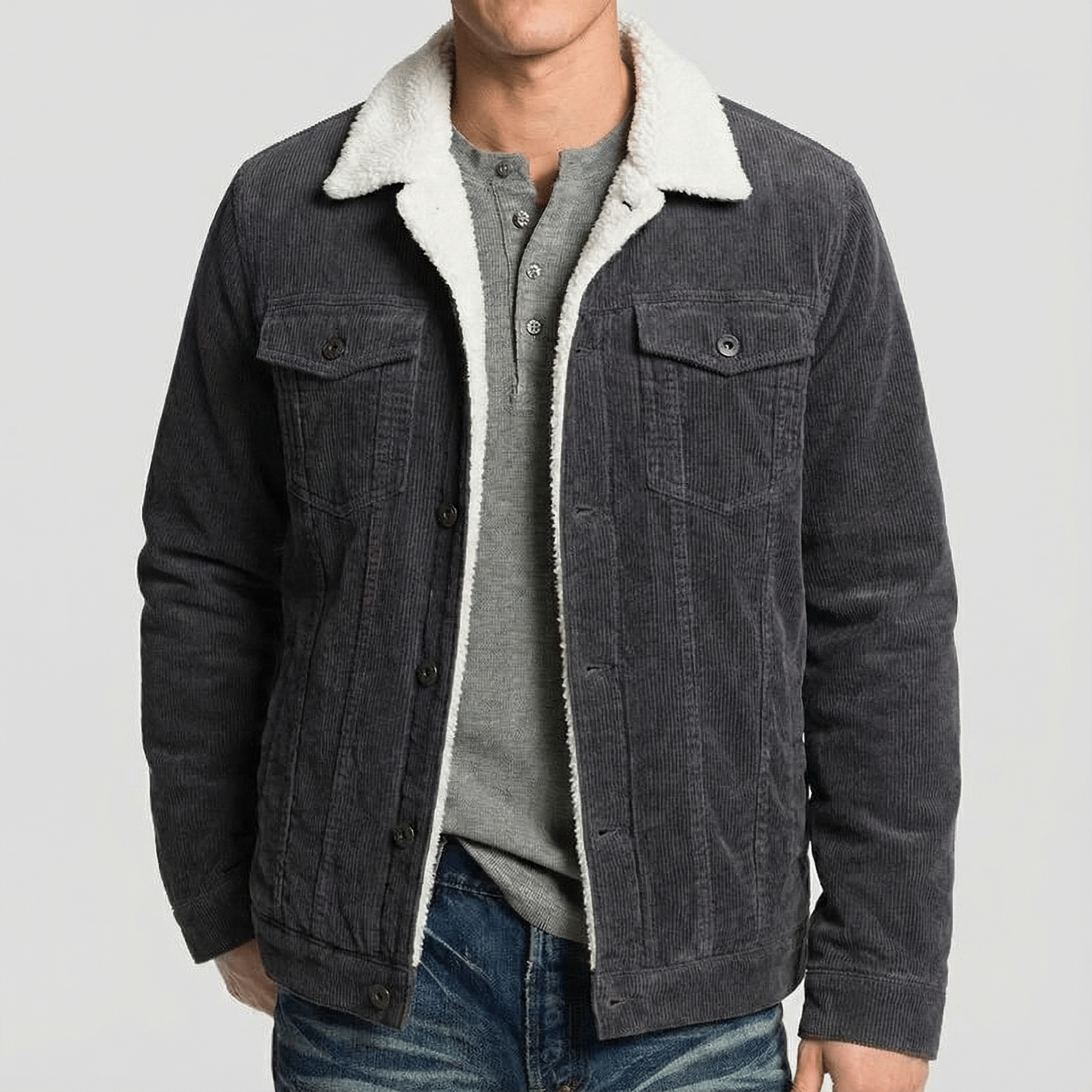 Theo | Vintage Suede Fleece Collar Patchwork Multi - Pocket Zipper Coat - Rob Stevenson