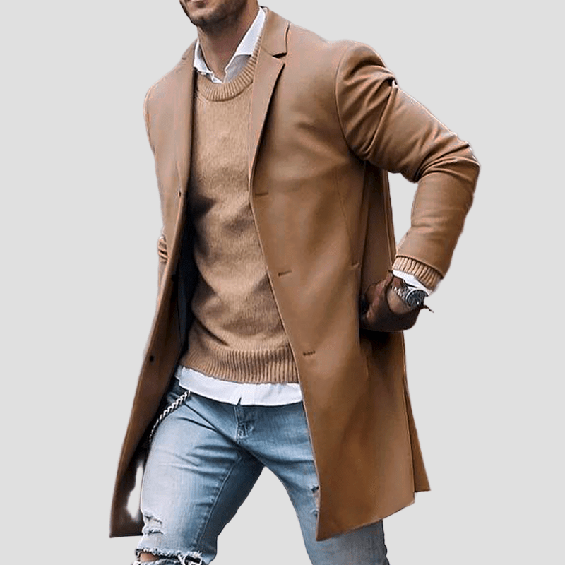 Grayson | Notch Lapel Single - Breasted Mid - Length Coat - Rob Stevenson