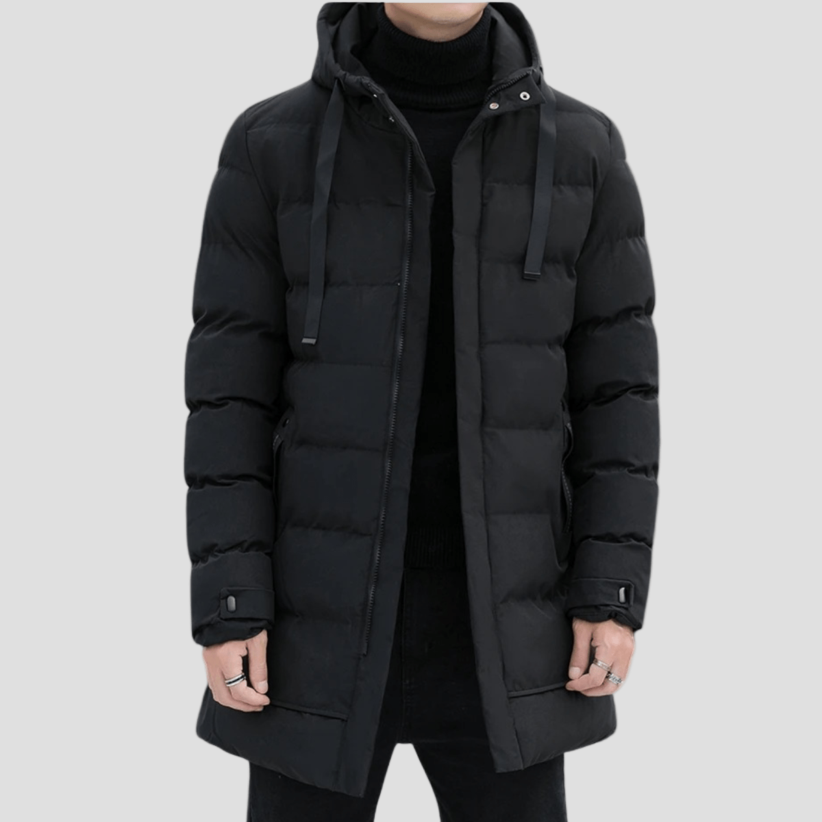 Bexley | Stylish Longline Black Puffer Coat for Men - Rob Stevenson