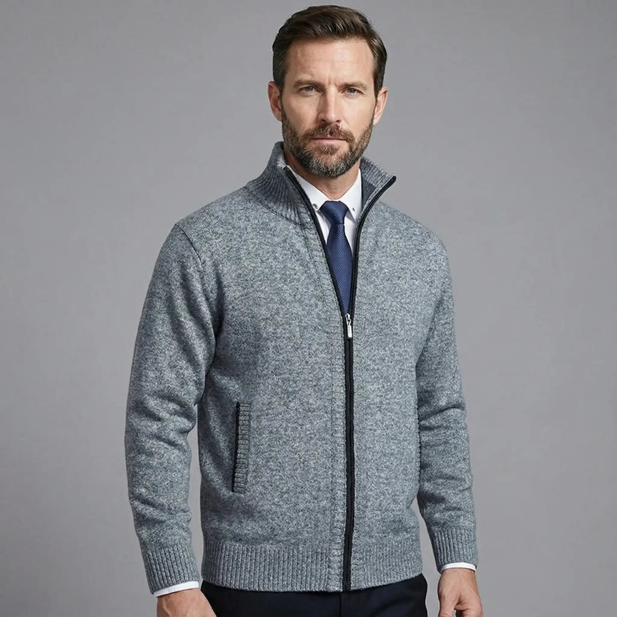 Owen | Solid Stand Collar Knit Cardigan - Rob Stevenson