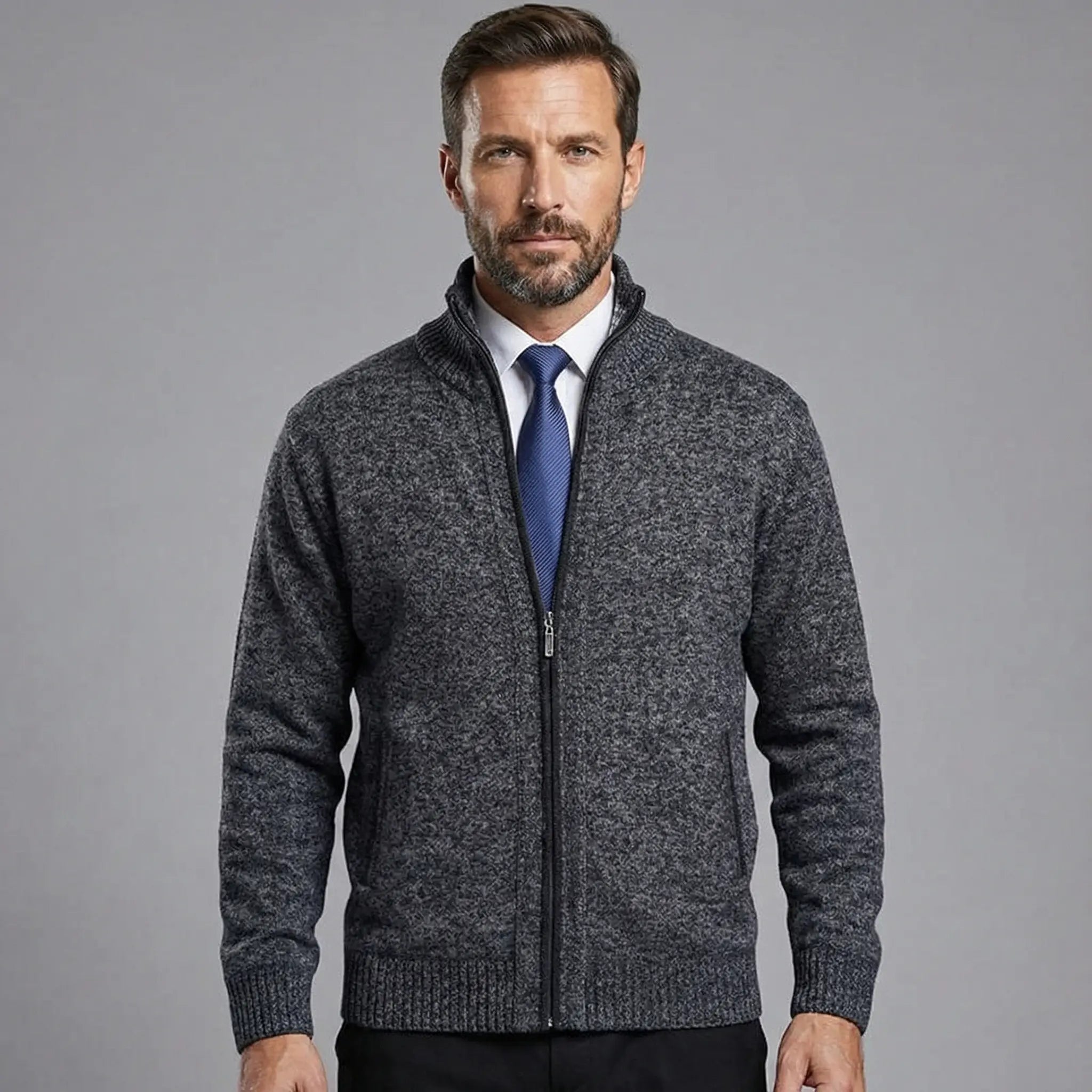 Owen | Solid Stand Collar Knit Cardigan - Rob Stevenson