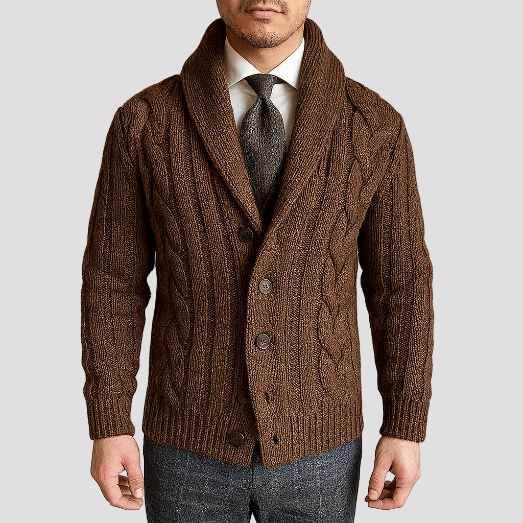 Carson | Cable Knit Shawl Cardigan Sweater - Rob Stevenson