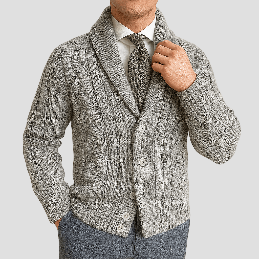 Carson | Cable Knit Shawl Cardigan Sweater - Rob Stevenson