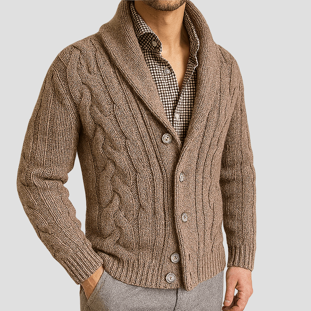Carson | Cable Knit Shawl Cardigan Sweater - Rob Stevenson
