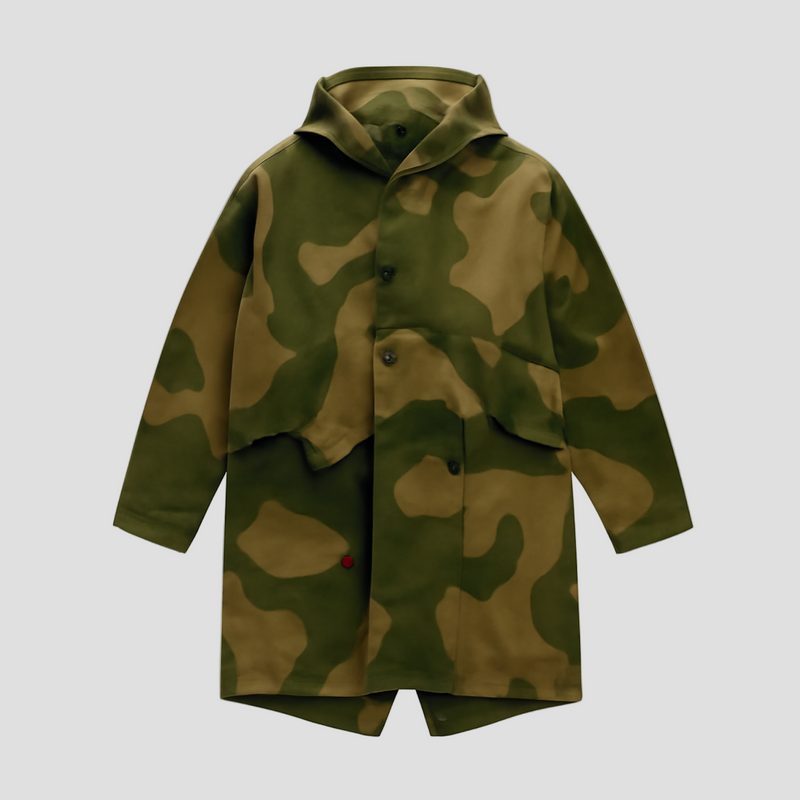 Luca | Camouflage Hooded Single-Breasted Trench Coat