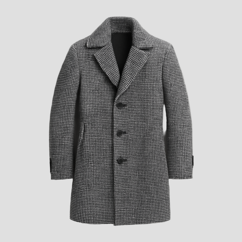 Asher | Classic Houndstooth Notch Lapel Single-Breasted Mid-Length Coat