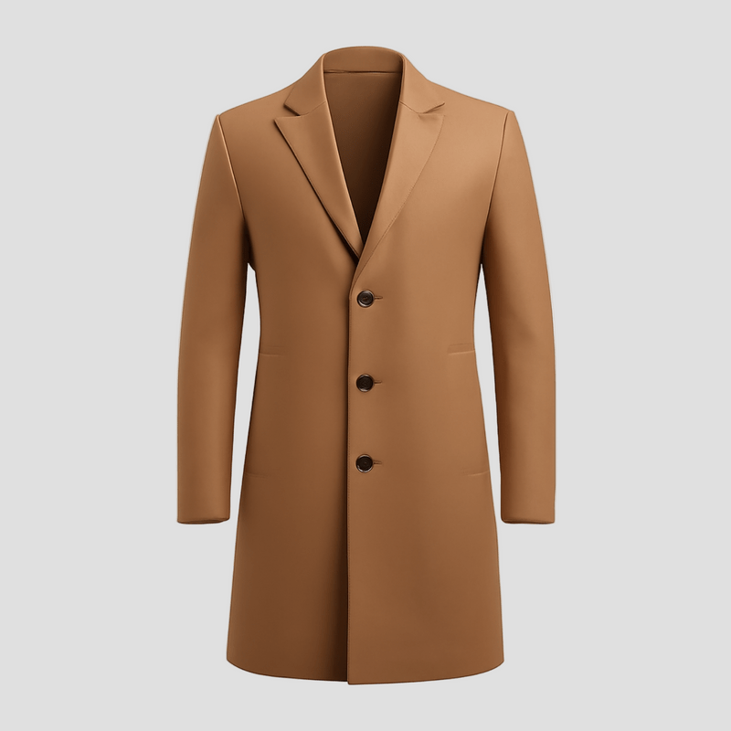 Aiden | Solid Notch Lapel Single - Breasted Mid - Length Coat - Rob Stevenson