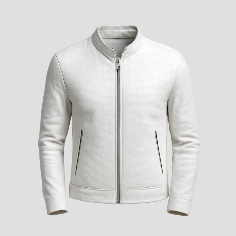 Nolan | Fashion Stone Pattern Stand Collar Slim Fit Leather Jacket