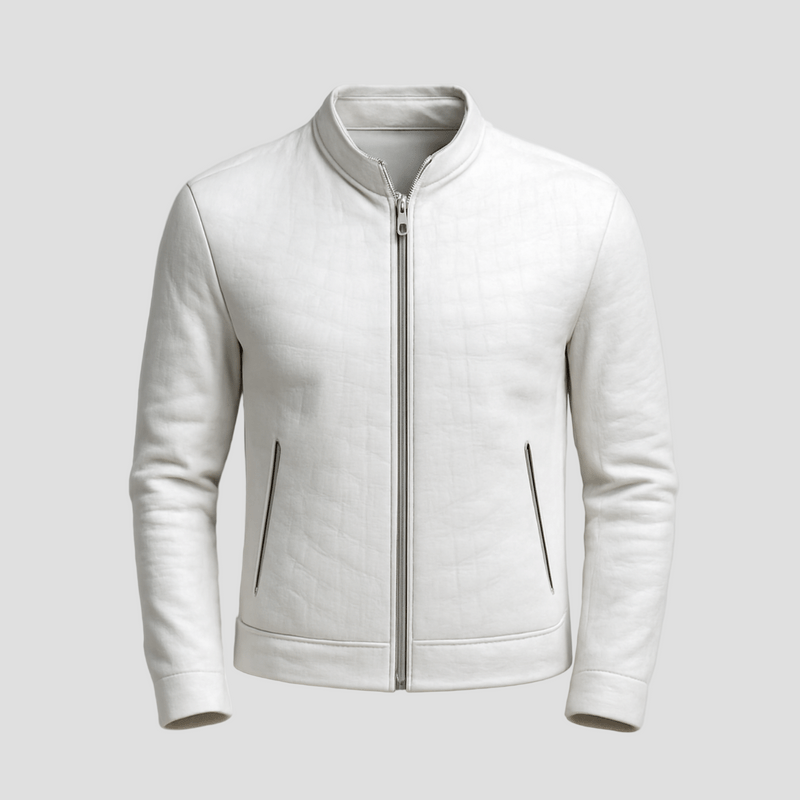 Nolan | Fashion Stone Pattern Stand Collar Slim Fit Leather Jacket - Rob Stevenson