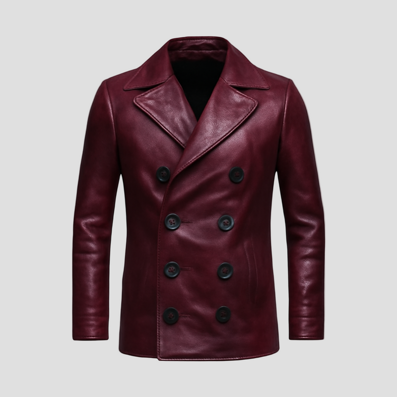 Bennett | Vintage Notch Lapel Double-Breasted Slim Fit Leather Coat