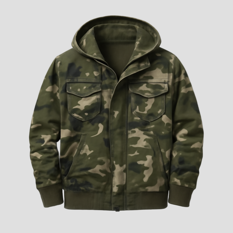 Grayson | Camouflage Hooded Multi-Pocket Zip Cargo Jacket