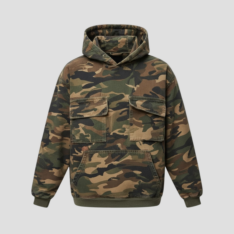 Aubin | Vintage Camouflage Cotton Blend Flap Pocket Hoodie