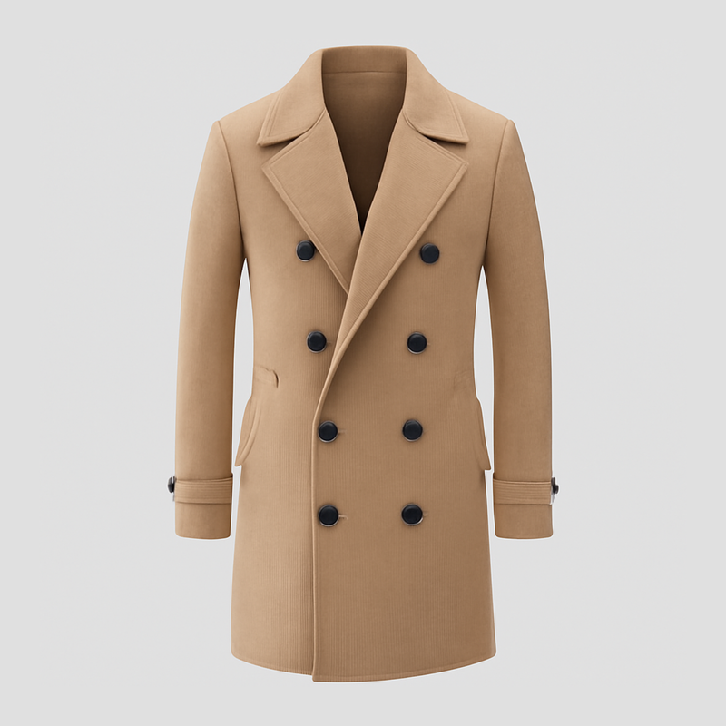 Sawyer | Solid Notch Lapel Double-Breasted Long Coat
