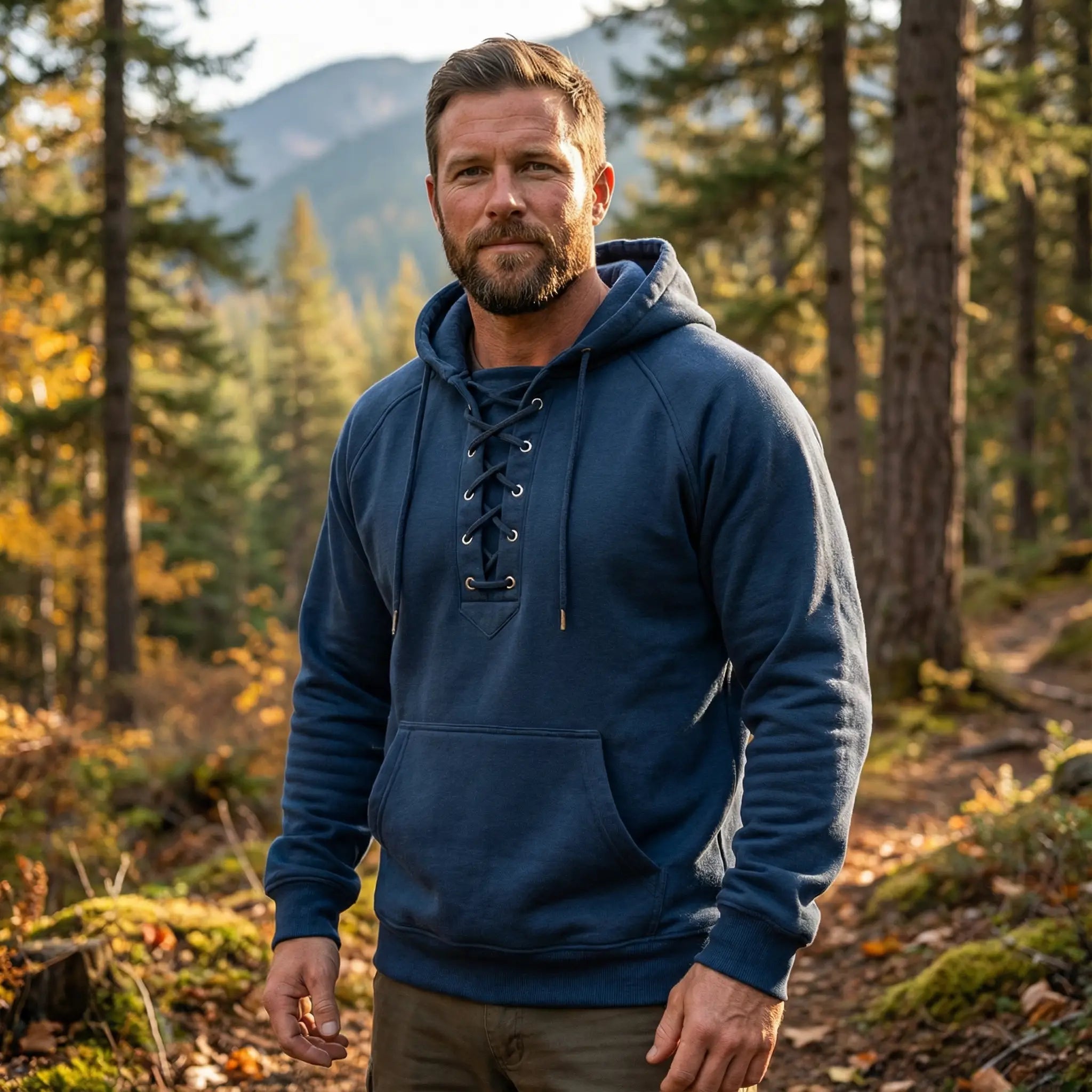 Tanner | Outdoor Solid Color Lace - Up Kangaroo Pocket Hoodie - Rob Stevenson
