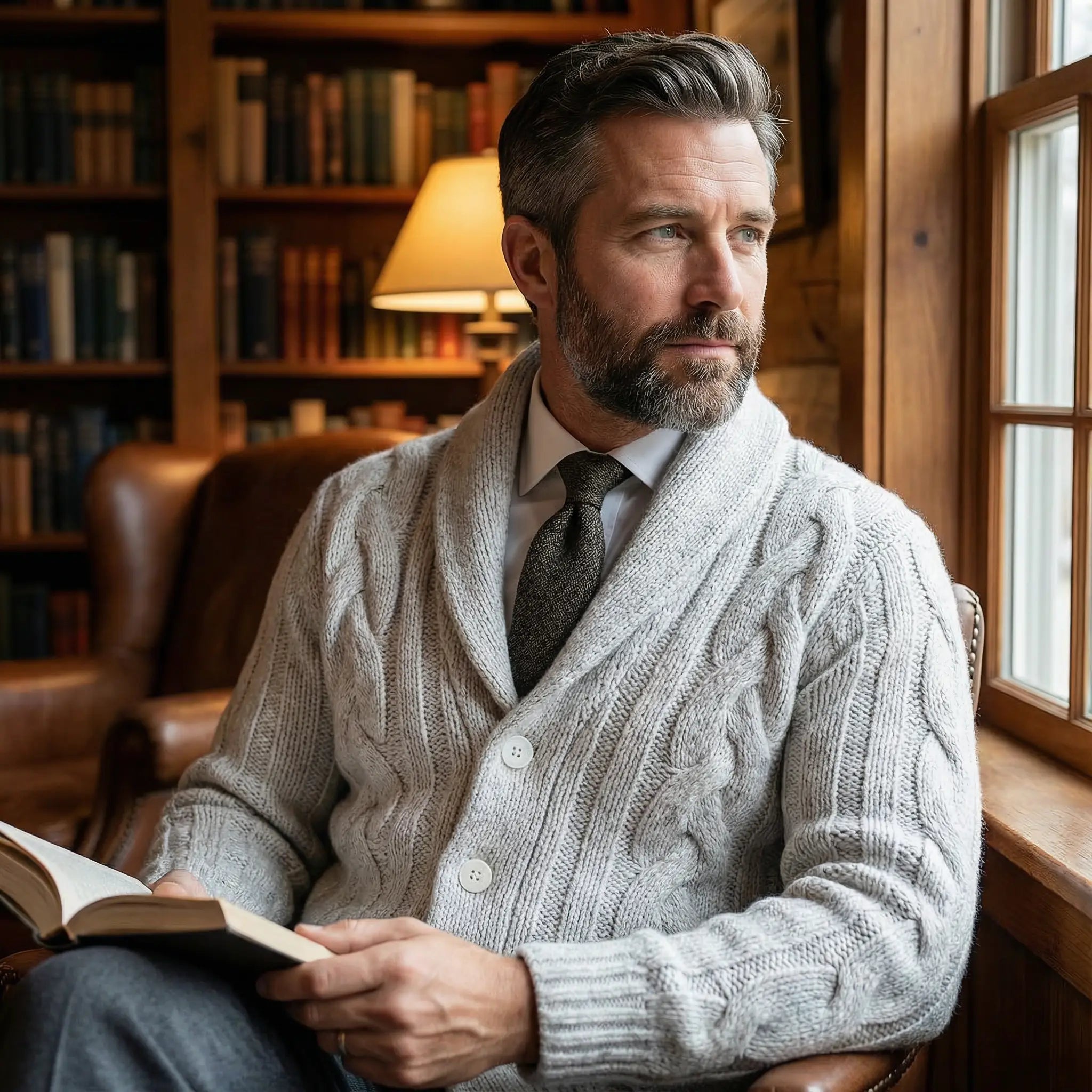 Carson | Cable Knit Shawl Cardigan Sweater - Rob Stevenson