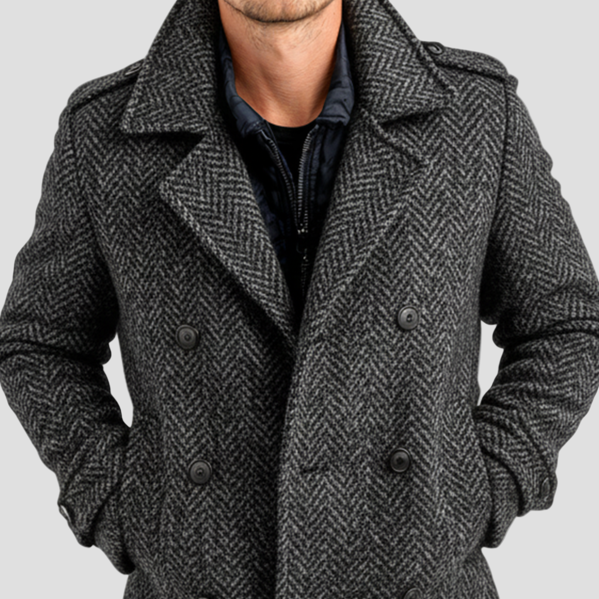 James | Herringbone Wool Coat