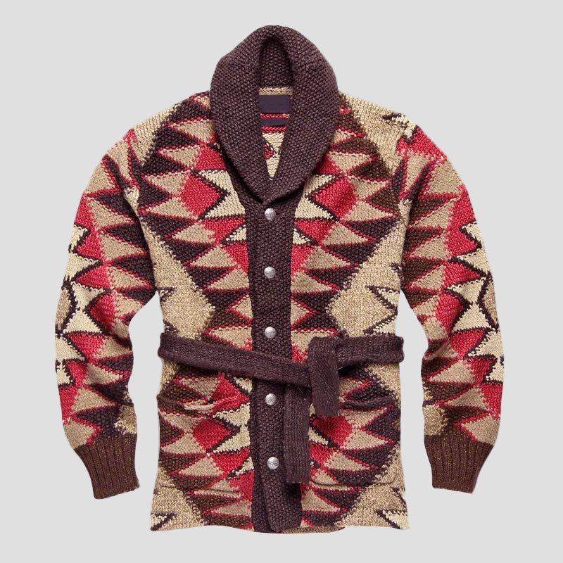 Caleb | Geometric Knitted Jacquard Lace - up Cardigan - Rob Stevenson