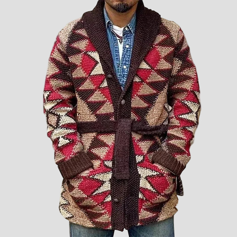 Caleb | Geometric Knitted Jacquard Lace-up Cardigan