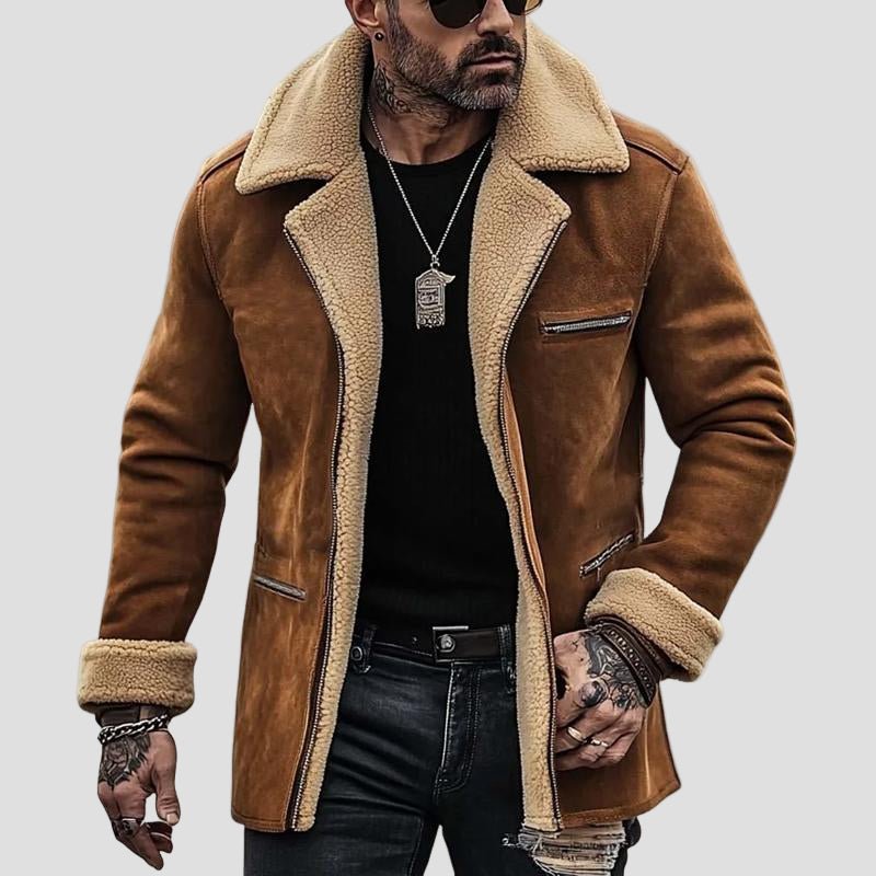 Beau | Fleece Suede Lapel Suede Single - Breasted Multi - Pocket Coat - Rob Stevenson