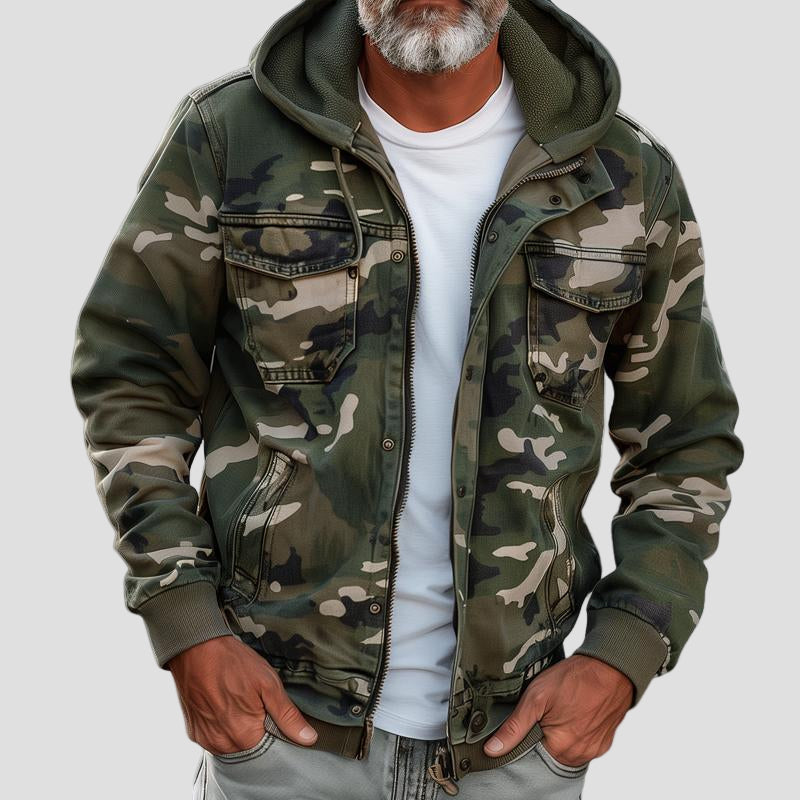 Grayson | Camouflage Hooded Multi-Pocket Zip Cargo Jacket