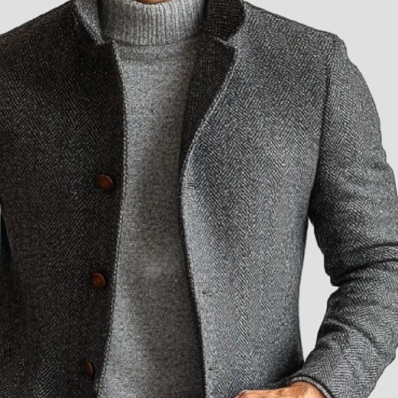 Callum | Retro Herringbone Woolen Single-Breasted Mid-Length Coat
