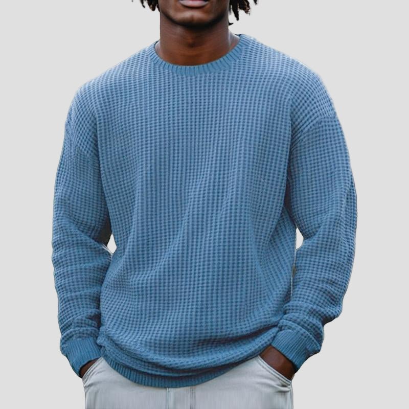 Grayson | Solid Color Waffle Round Neck Sweatshirt - Rob Stevenson