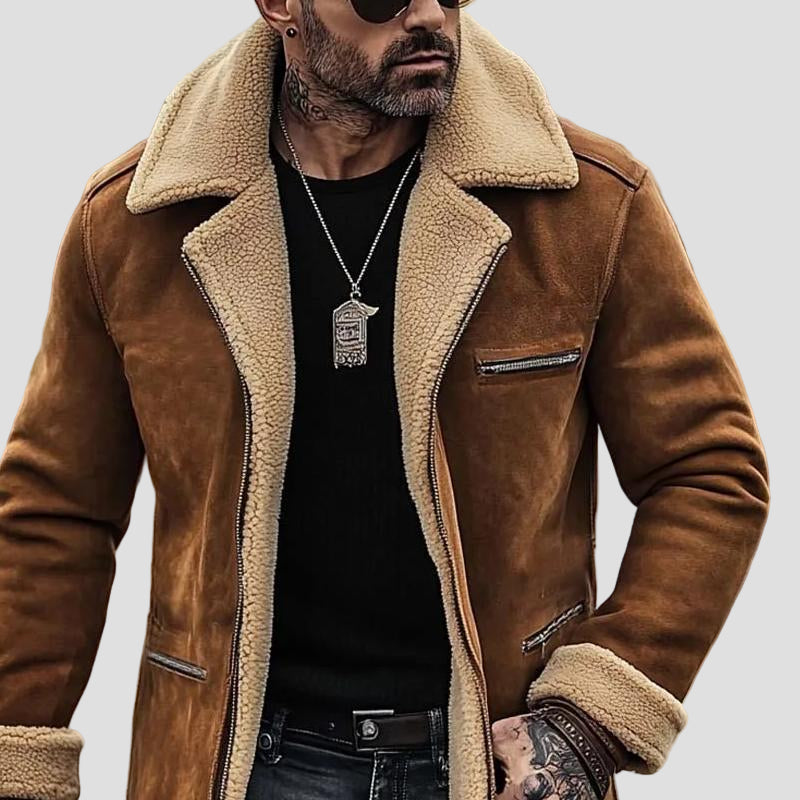 Beau | Fleece Suede Lapel Suede Single-Breasted Multi-Pocket Coat