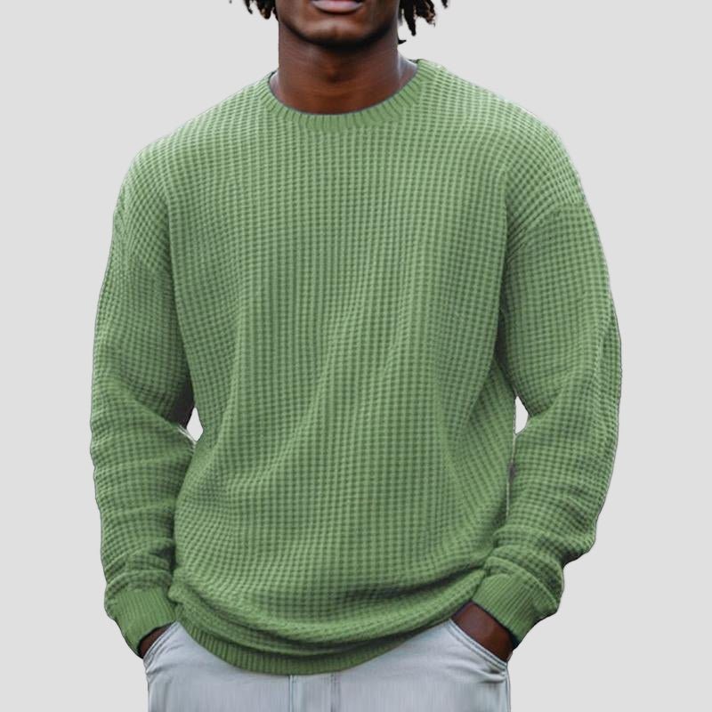 Grayson | Solid Color Waffle Round Neck Sweatshirt - Rob Stevenson