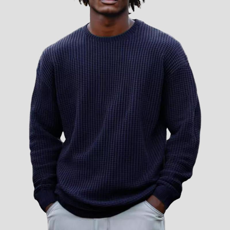 Grayson | Solid Color Waffle Round Neck Sweatshirt - Rob Stevenson