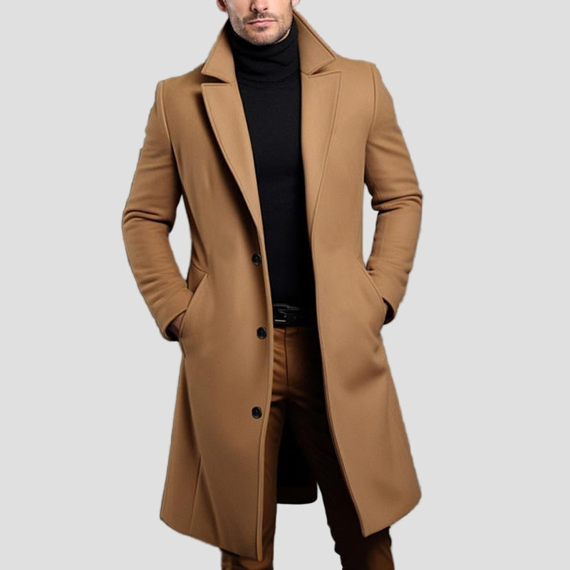 Aiden | Solid Notch Lapel Single-Breasted Mid-Length Coat