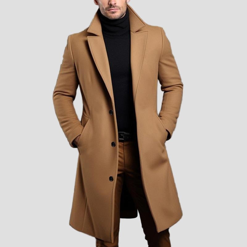Aiden | Solid Notch Lapel Single - Breasted Mid - Length Coat - Rob Stevenson