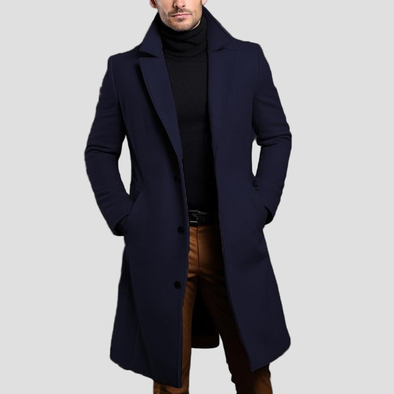 Aiden | Solid Notch Lapel Single-Breasted Mid-Length Coat