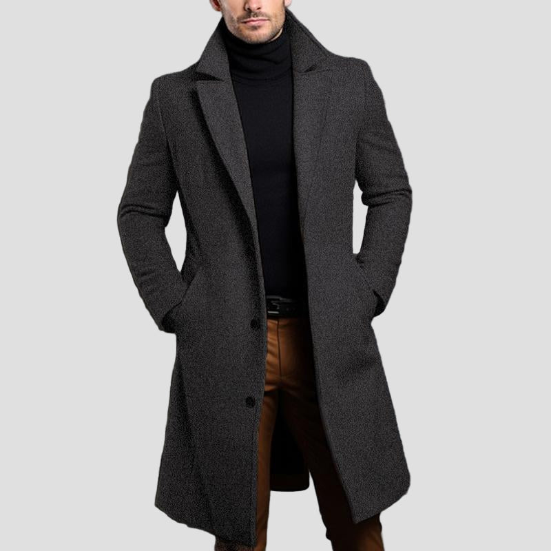 Aiden | Solid Notch Lapel Single-Breasted Mid-Length Coat