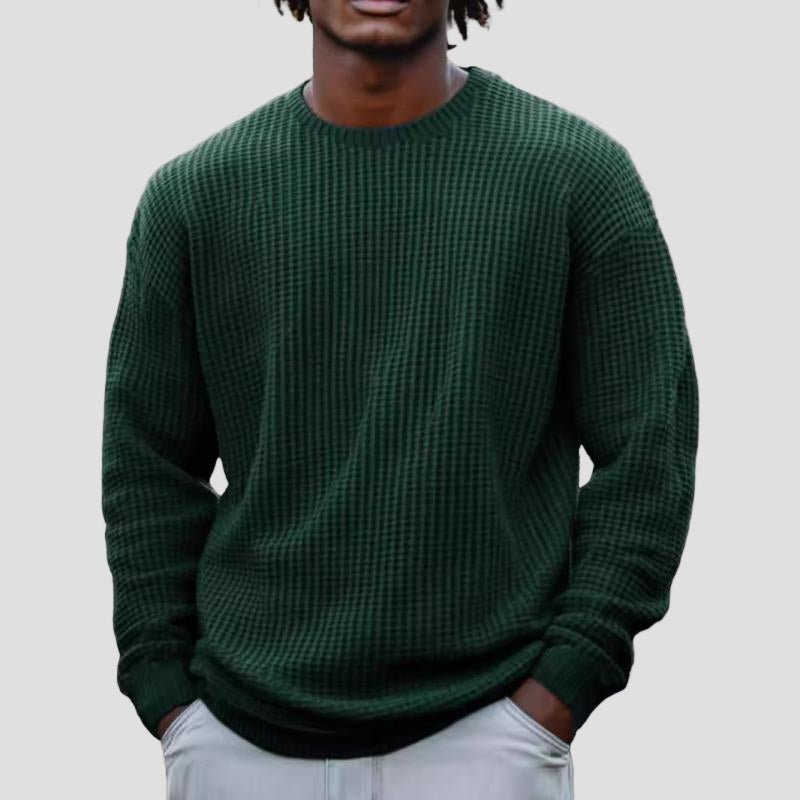 Grayson | Solid Color Waffle Round Neck Sweatshirt - Rob Stevenson