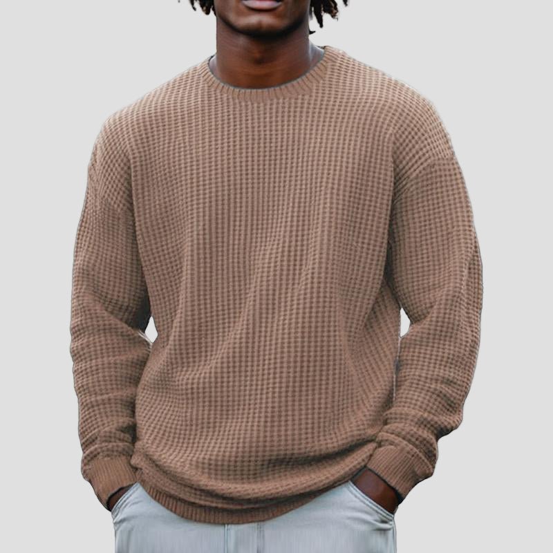 Grayson | Solid Color Waffle Round Neck Sweatshirt - Rob Stevenson
