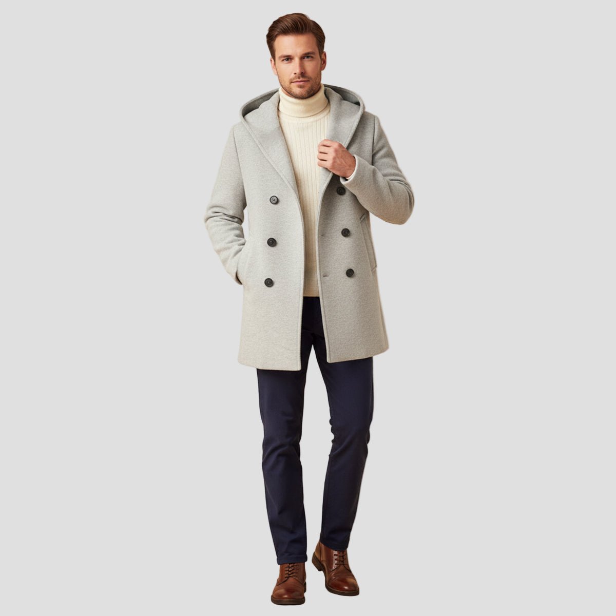 Rutherford | Double Breasted Hooded Trench Coat for Men - Rob Stevenson