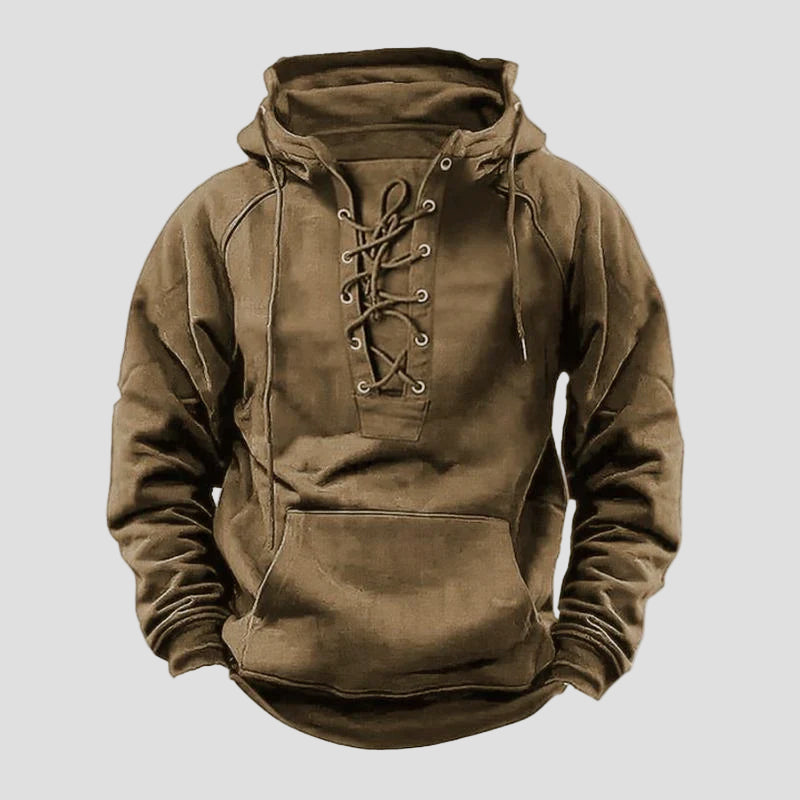 Tanner | Outdoor Solid Color Lace-Up Kangaroo Pocket Hoodie