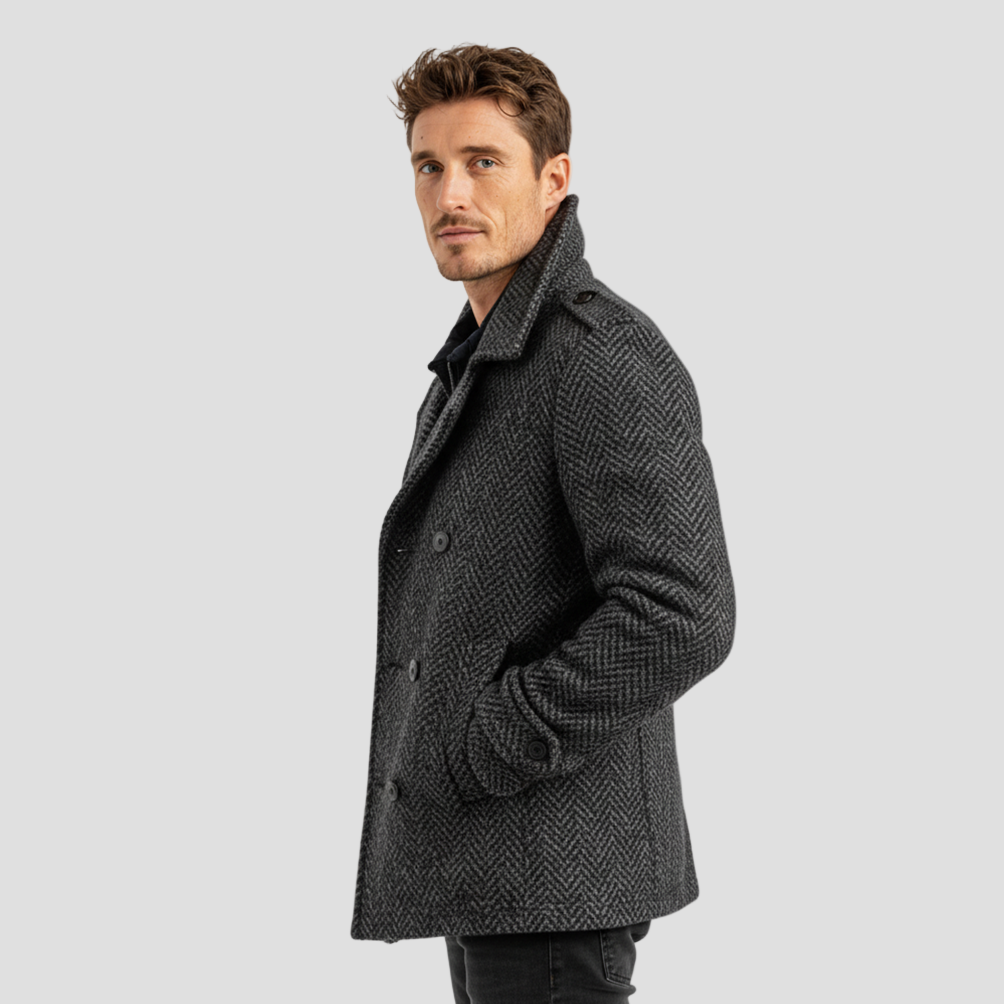 James | Herringbone Wool Coat