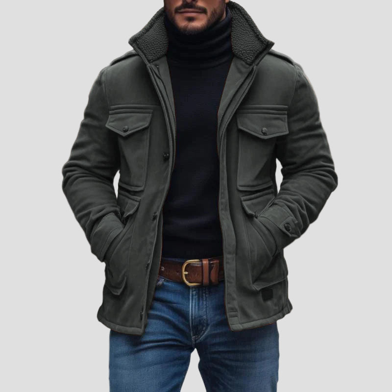 Theo | Vintage Suede Fleece Collar Patchwork Multi-Pocket Zipper Coat