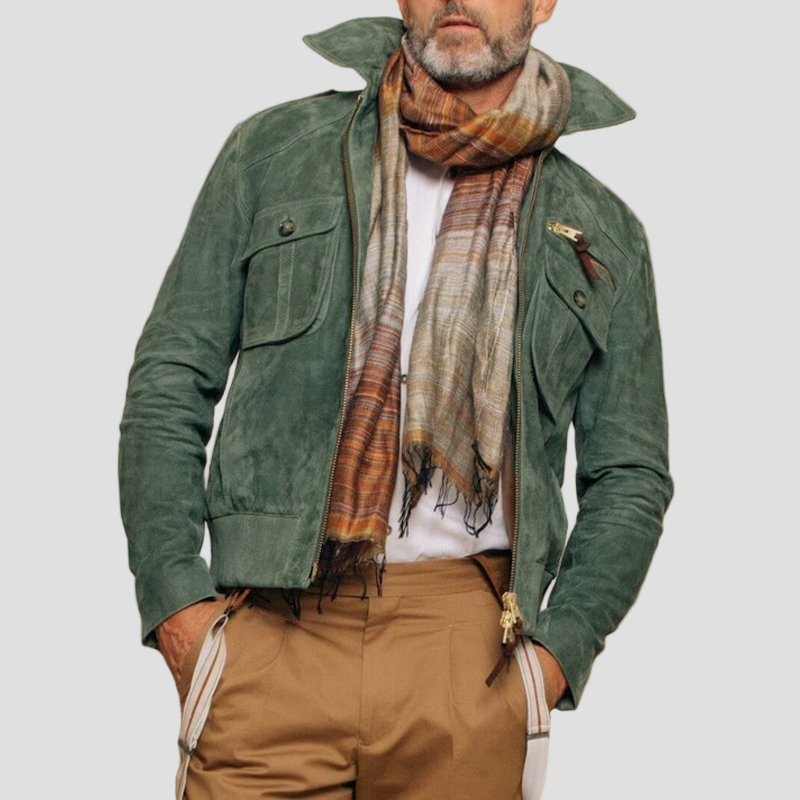 Hudson | Retro Lapel Zipper Breast Pocket Suede Jacket