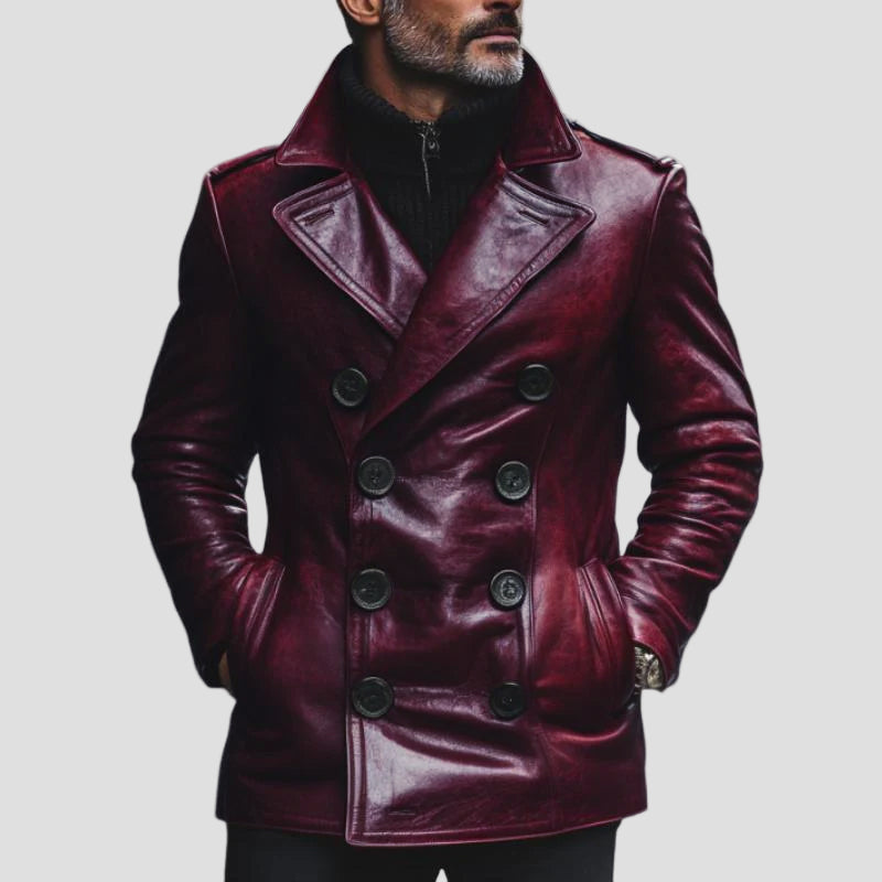 Bennett | Vintage Notch Lapel Double-Breasted Slim Fit Leather Coat