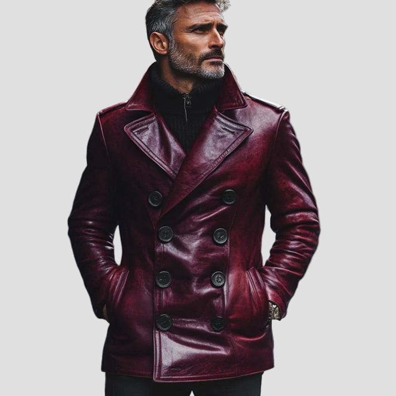 Bennett | Vintage Notch Lapel Double-Breasted Slim Fit Leather Coat