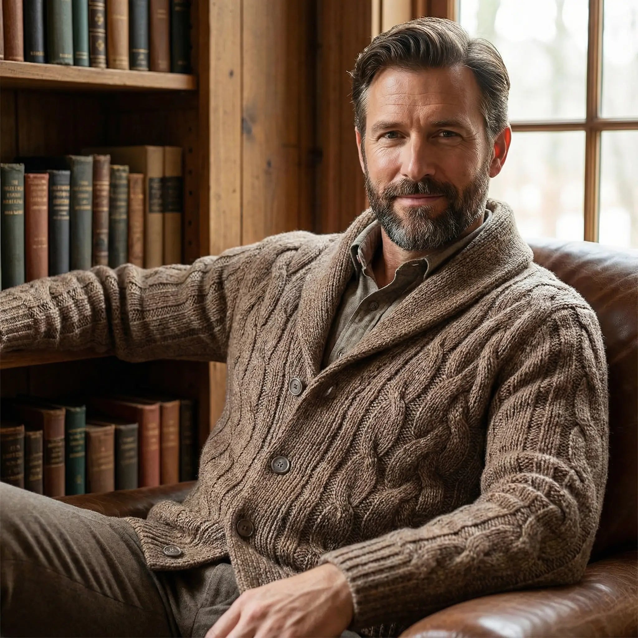Carson | Cable Knit Shawl Cardigan Sweater - Rob Stevenson